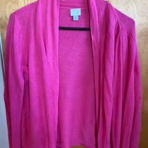 Bright pink open cardigan.  Size large